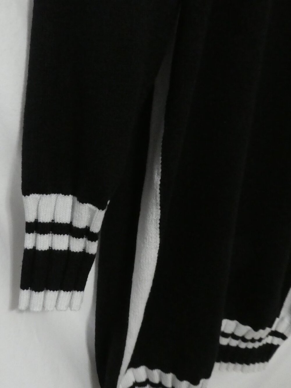 TRISTAN Long Mock Neck Sweater Dress Button Detail - Black and White - Medium - Picture 7 of 16